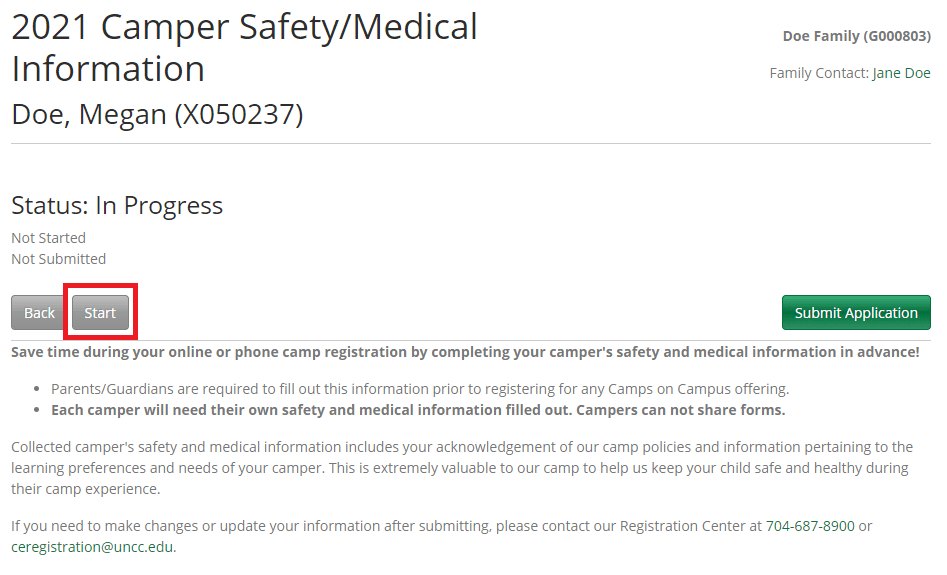 camper safety / medical information